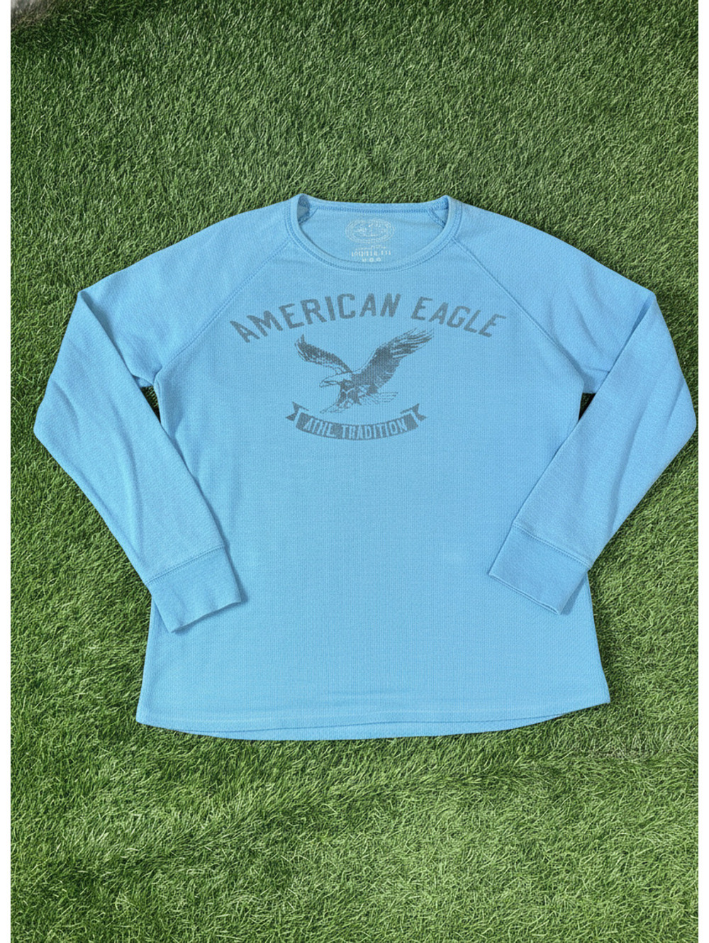 Y2k American Eagle Athletic Fit Light Blue Cotton Long Sleeve Shirt Mens M